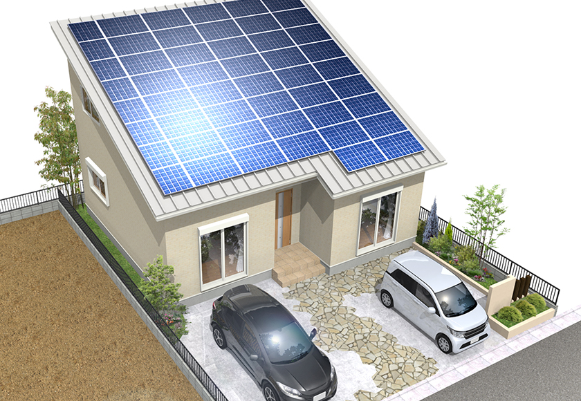 2階建て大屋根への太陽光パネル設置イメージ