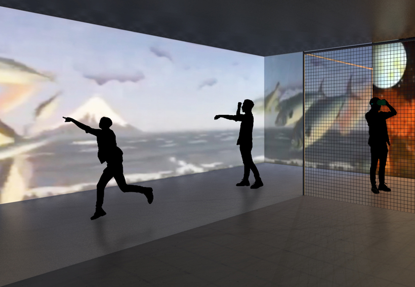 VRとプロジェクションマッピングを使用したアミューズメント施設のCGパース